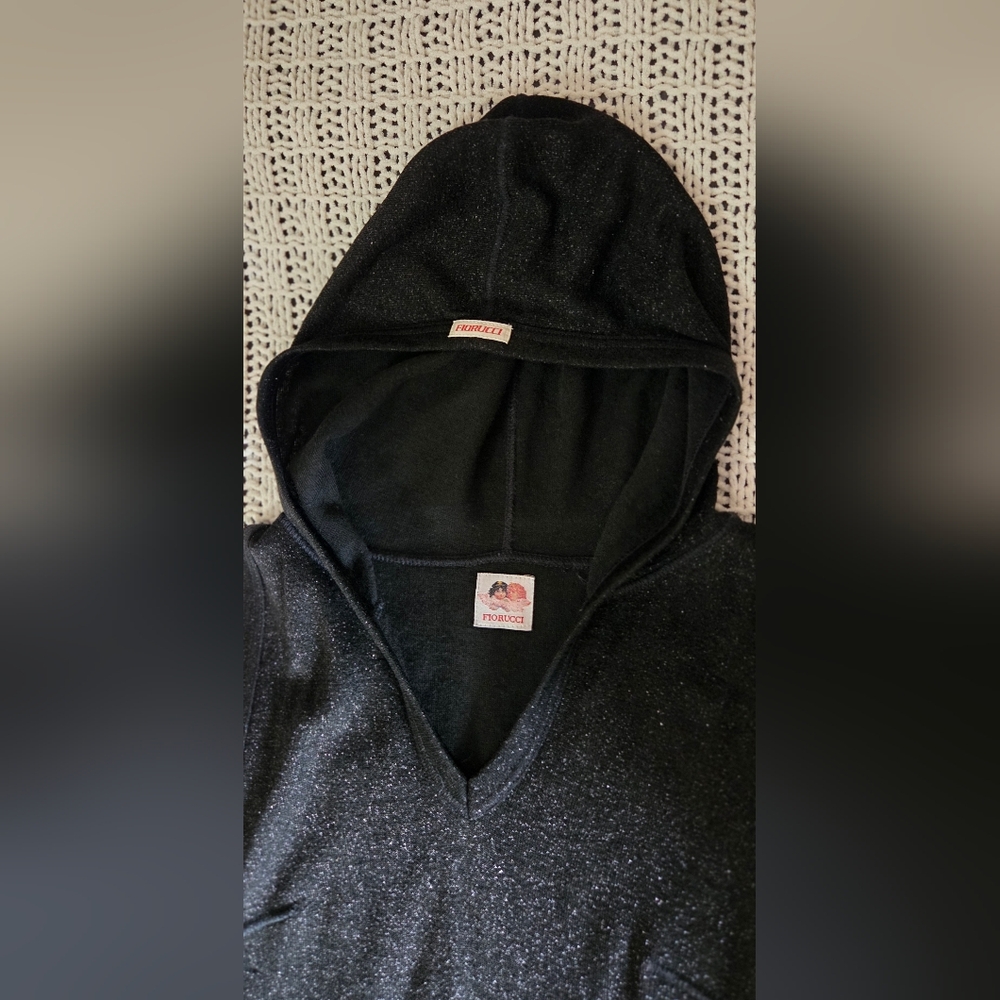 Fiorucci Black Sparkly Dress With Hood Vintage Size S - Picture 2 of 10